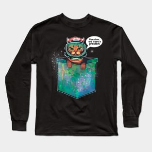 Houston we have a problem grumpy bengal space cat in pocket Long Sleeve T-Shirt